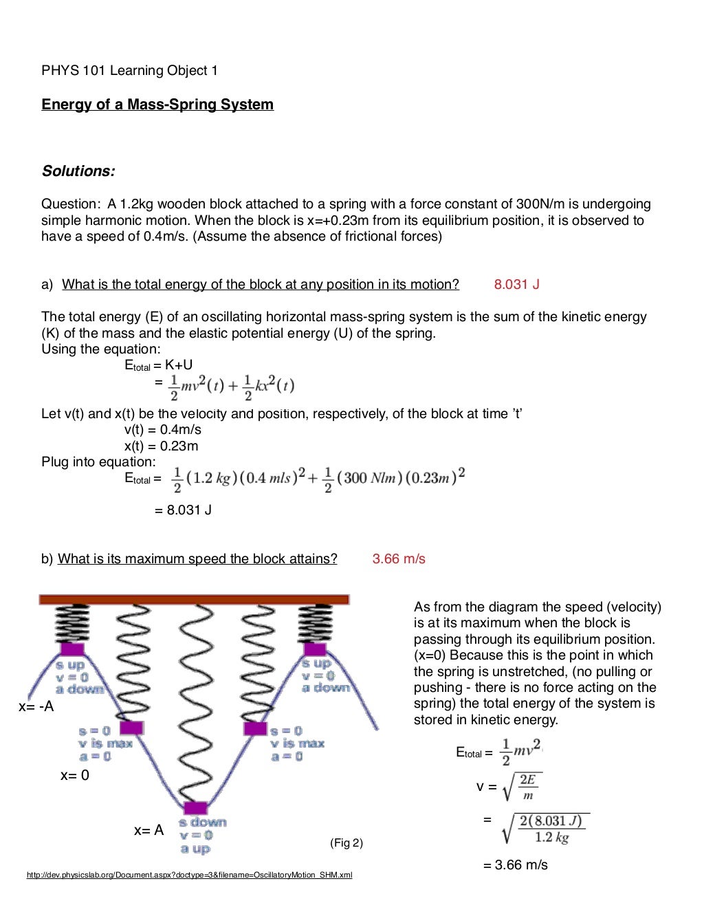 Energy of a mass spring system q 