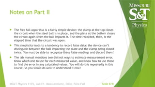 Free Fall Notes.pdf Physics Lab E1: Measurement Techniques, Error Analysis, and Free Fall ...