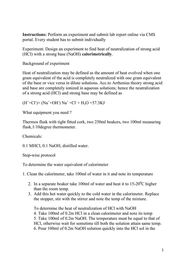 Heat of Neutralization Lab Report PDF