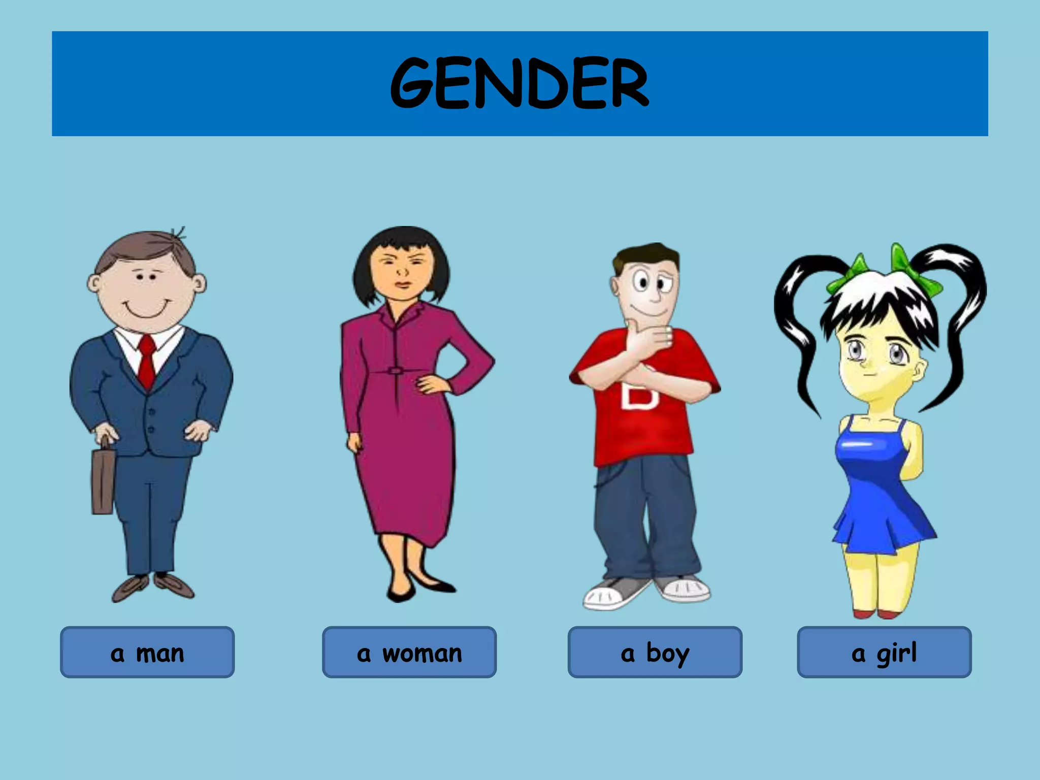 GENDER
a man a woman a boy a girl