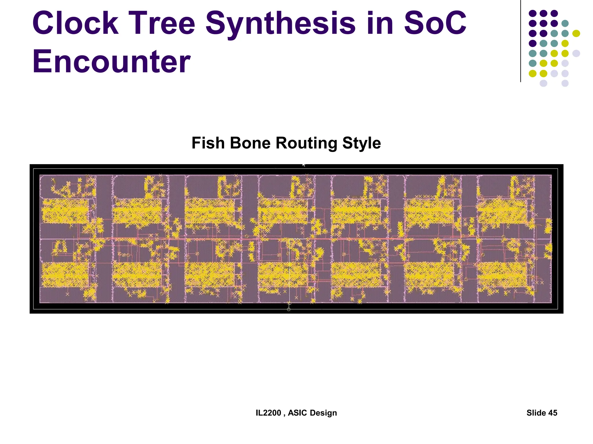 Clock Tree Synthesis in SoC
Encounter
IL2200 , ASIC Design Slide 45
Fish Bone Routing Style
 