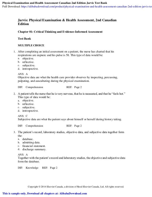 Physical Examination and Health Assessment Canadian 2nd Edition Jarvi…