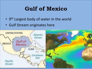 Gulf of Mexico
• 9th Largest body of water in the world
• Gulf Stream originates here
 