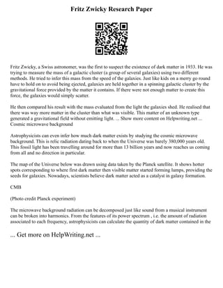 Zwicky Method Physical Anthropology Research Paper Topics | PDF