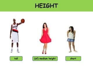 HEIGHT
tall (of) medium height short
 