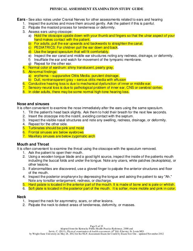 Physical Assessment Exam Study Guide