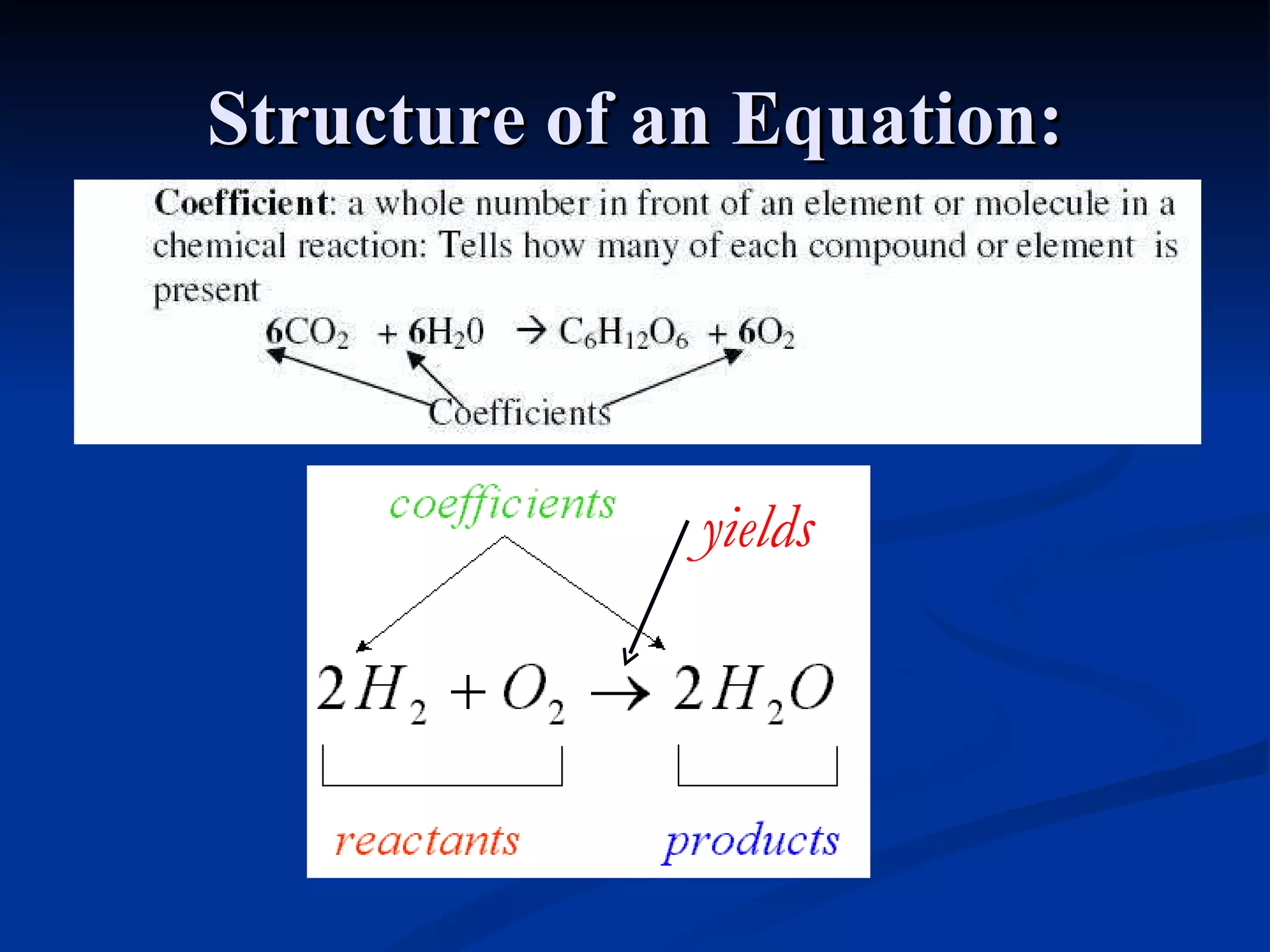 Structure of an Equation: yields 