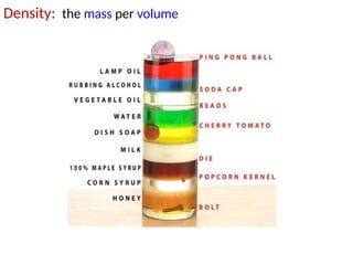 Density: the mass per volume
 