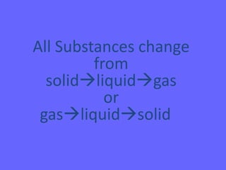 All Substances change
from
solidliquidgas
or
gasliquidsolid

 