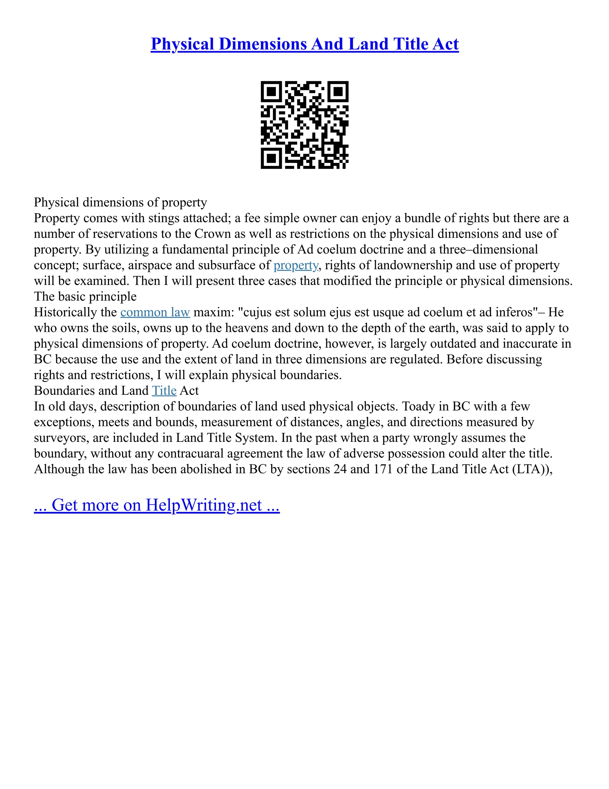 Physical Dimensions And Land Title Act | PDF