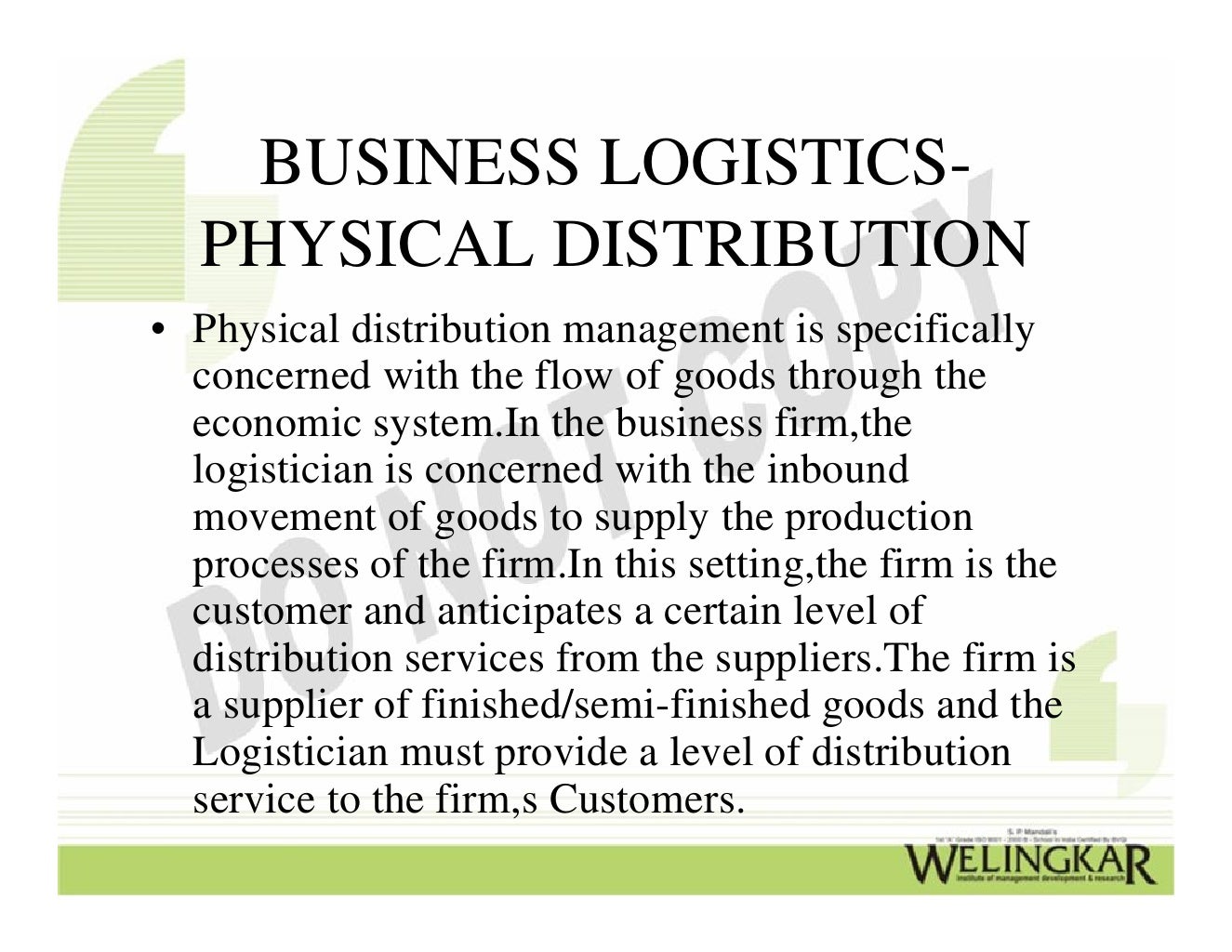 Physical Distribution Management Overview