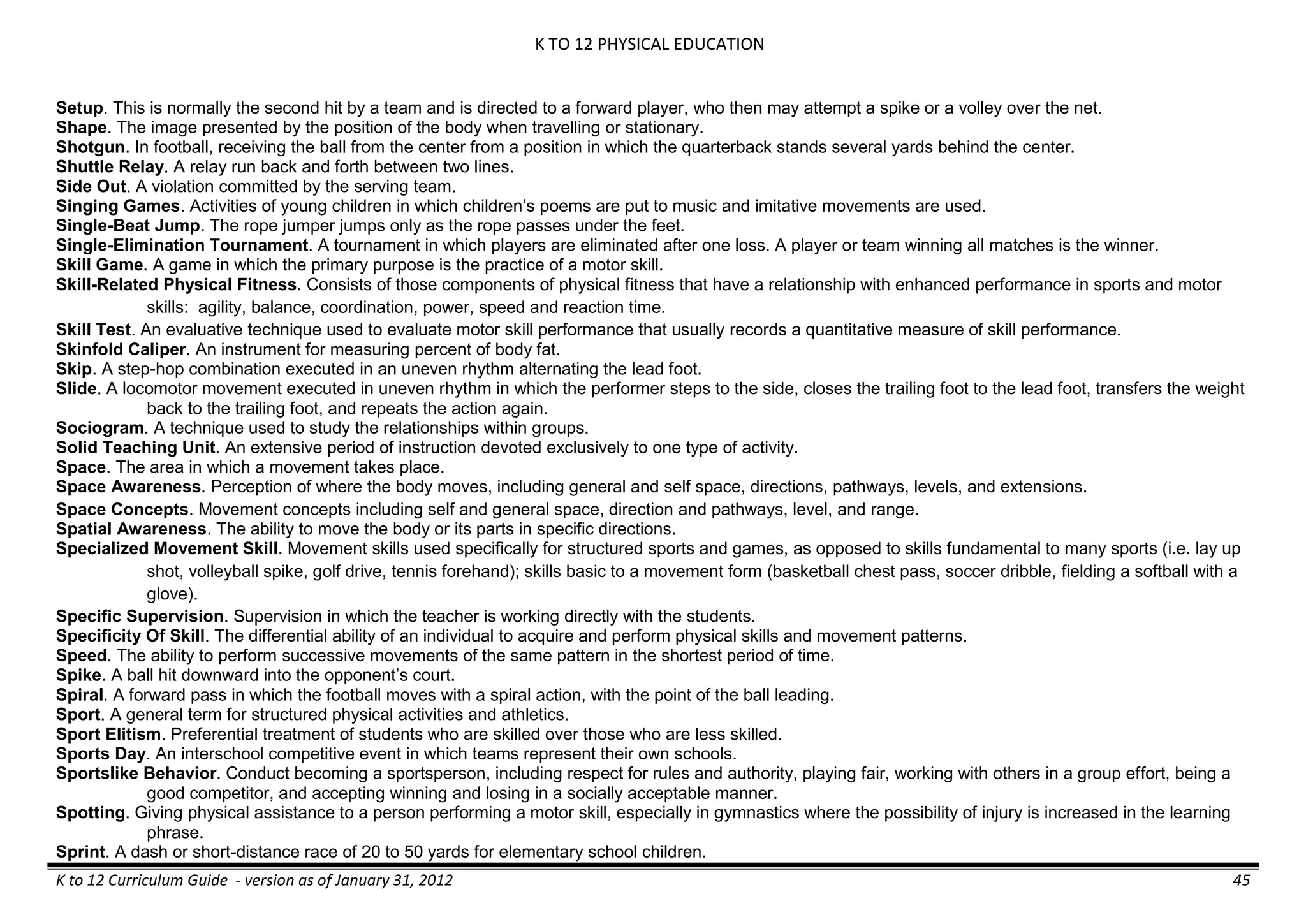 K to 12 Curriculum Guide for Physical Education | PDF