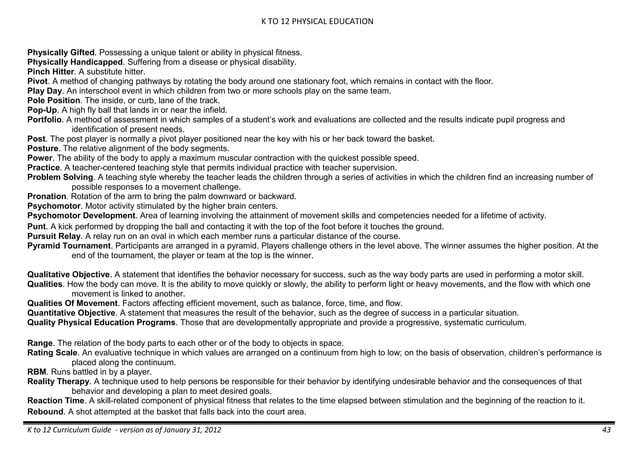 K to 12 Curriculum Guide for Physical Education | PDF | Participant ...
