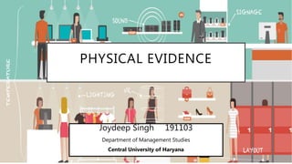 PHYSICAL EVIDENCE
Joydeep Singh 191103
Department of Management Studies
Central University of Haryana
 