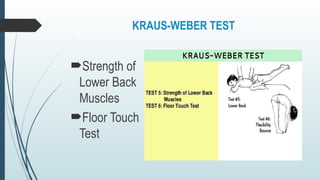 KRAUS-WEBER TEST
Strength of
Lower Back
Muscles
Floor Touch
Test
 