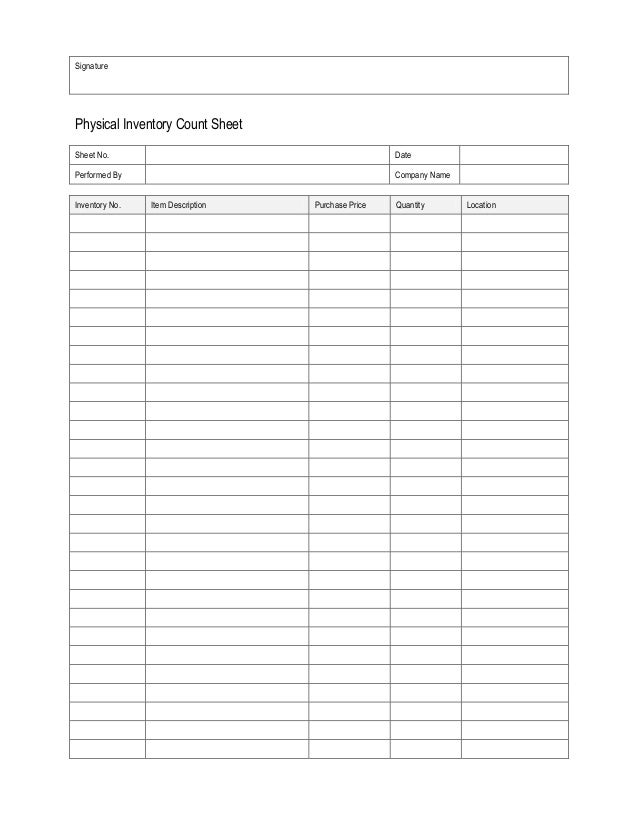 physical inventory sheet template