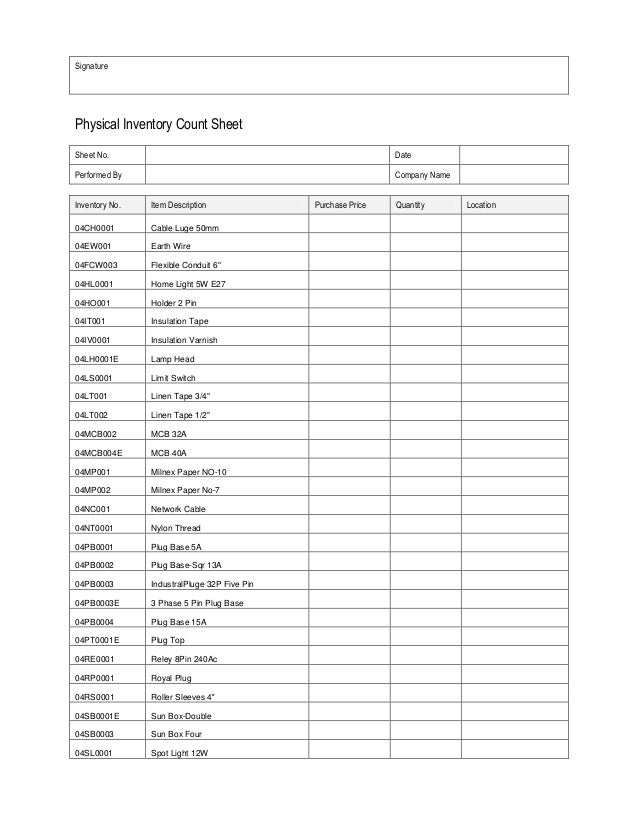 physical inventory count sheet