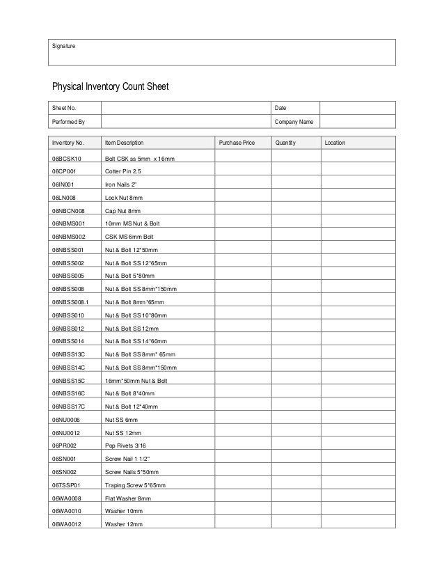 physical inventory count sheet