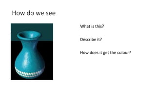 How do we see
What is this?
Describe it?
How does it get the colour?
 