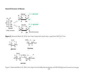 Haworth Structure of Glucose
Figure 2. Retrieved March 25, 2016, from http://www.chem.latech.edu/~upali/chem102/121c7.htm
Figure 3. Retrieved March 25, 2016, from https://biochem80p.files.wordpress.com/2014/02/glucose-fructose-sucrose.jpg
120
 