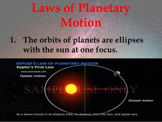 Laws of Planetary
Motion
1. The orbits of planets are ellipses
with the sun at one focus.
 