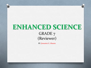 ENHANCED SCIENCE
GRADE 7
(Reviewer)
BY: Jimnaira U. Abanto
 