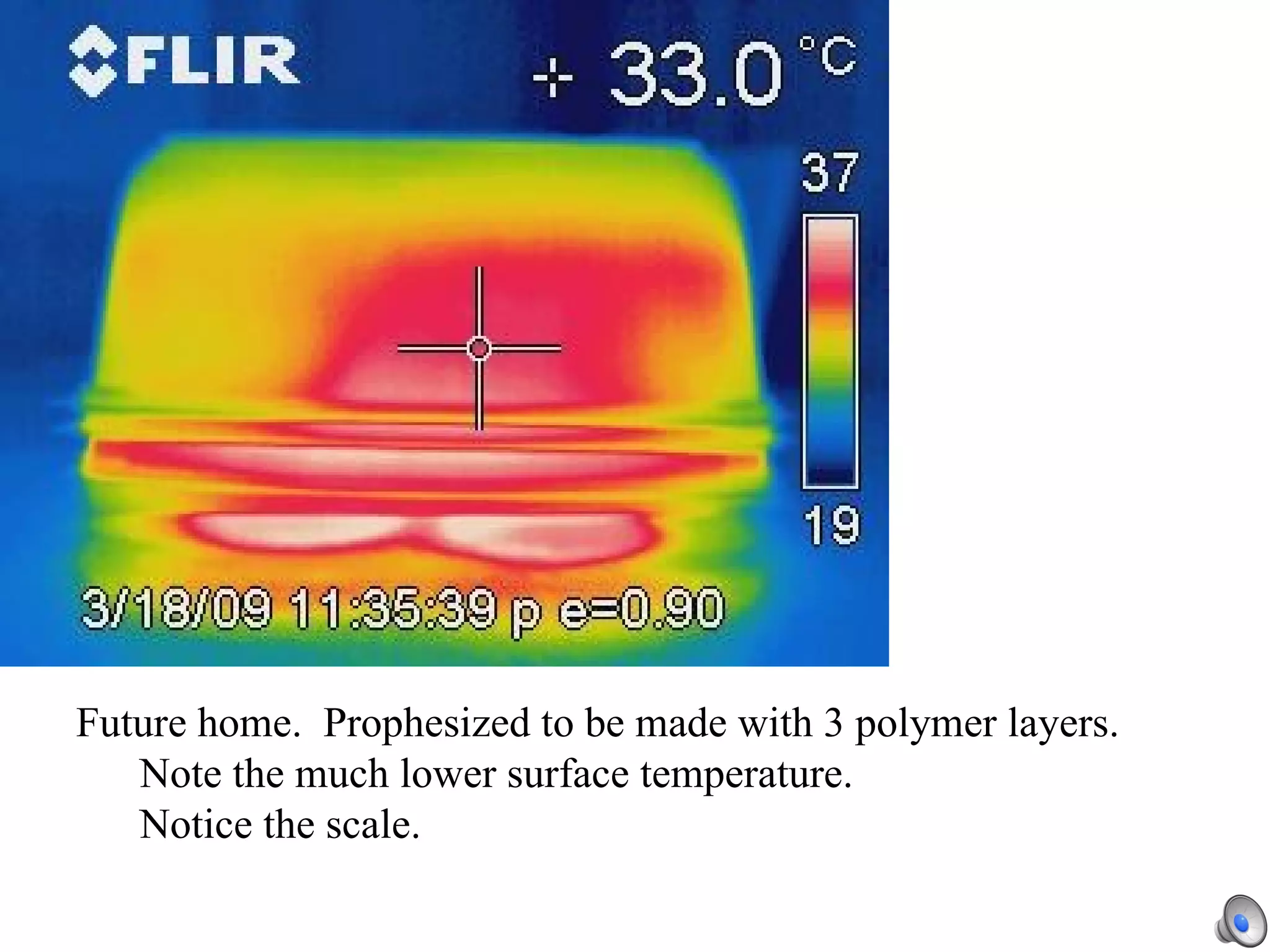 Future home.  Prophesized to be made with 3 polymer layers.  Note the much lower surface temperature.  Notice the scale. 