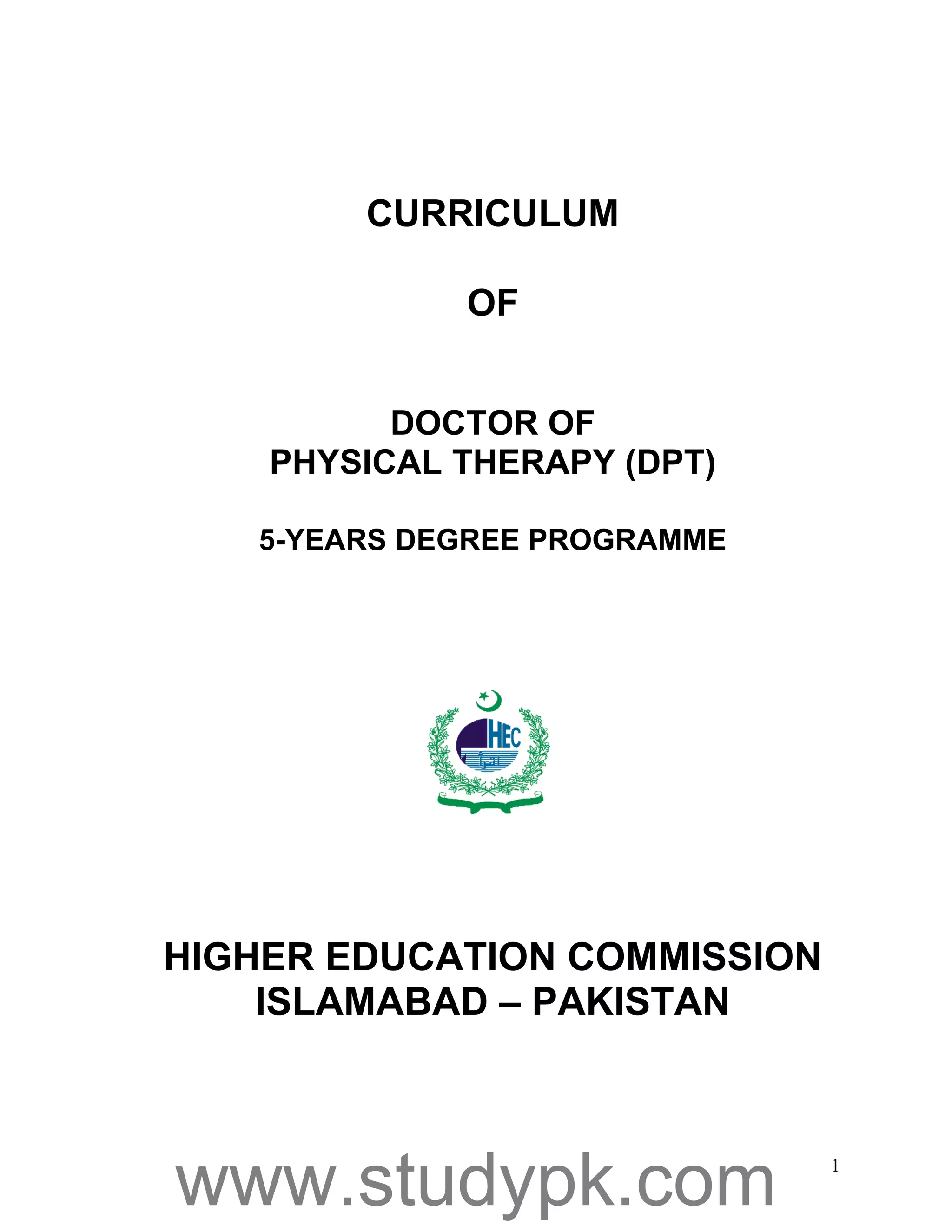 HEC Curriculum of Doctor of Physical Therapy (DPT) | PDF