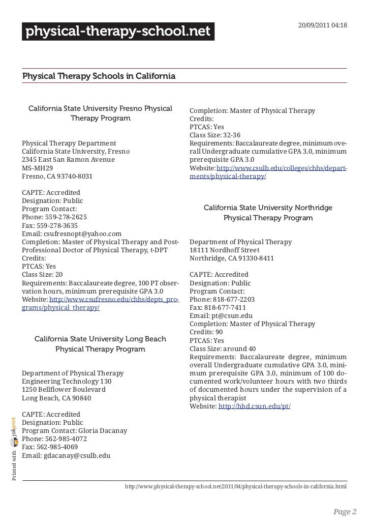 Physical therapy schools in california