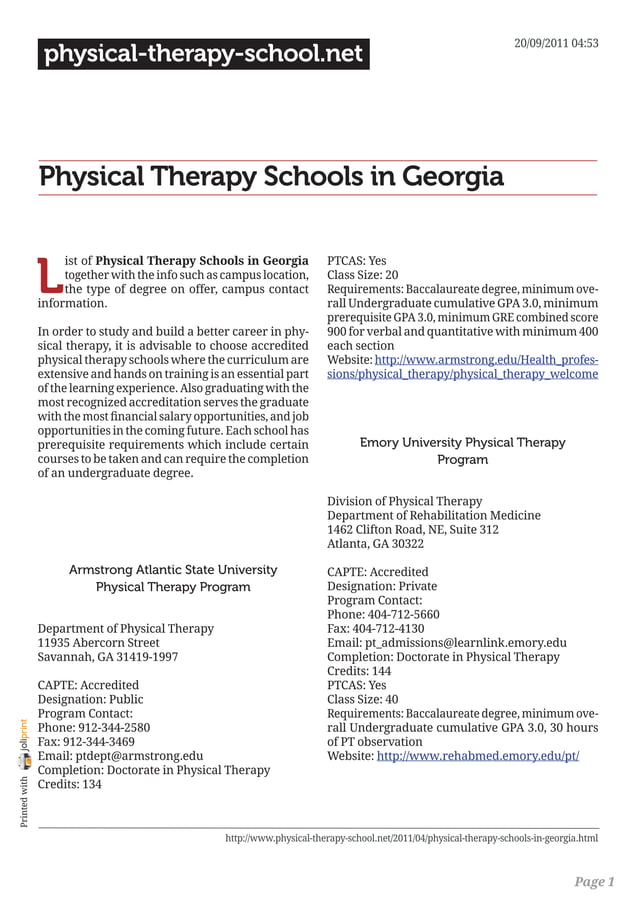 Physical therapy schools in PDF