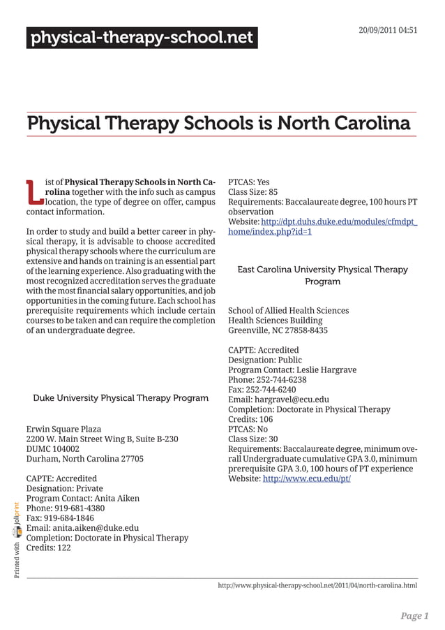 Physical therapy schools in north carolina PDF