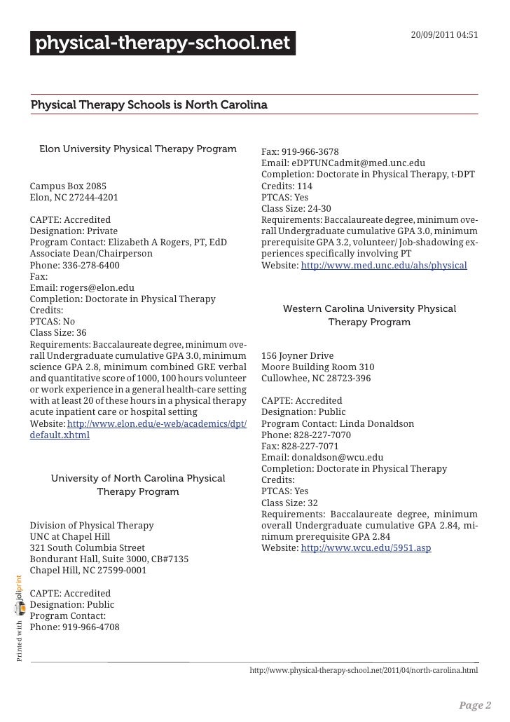 Physical therapy schools in north carolina