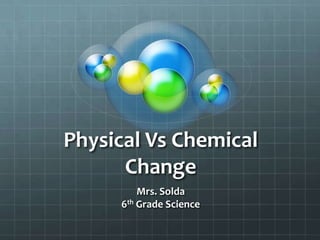 Physical Vs Chemical
Change
Mrs. Solda
6th Grade Science
 