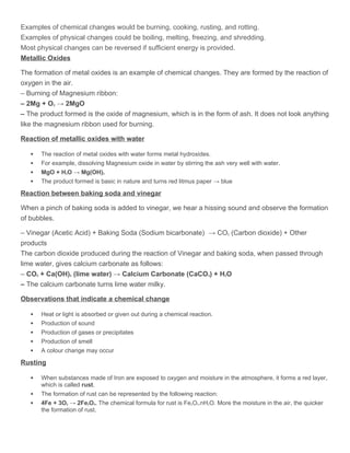 Physical vs Chemical Changes class 7 notes | PDF