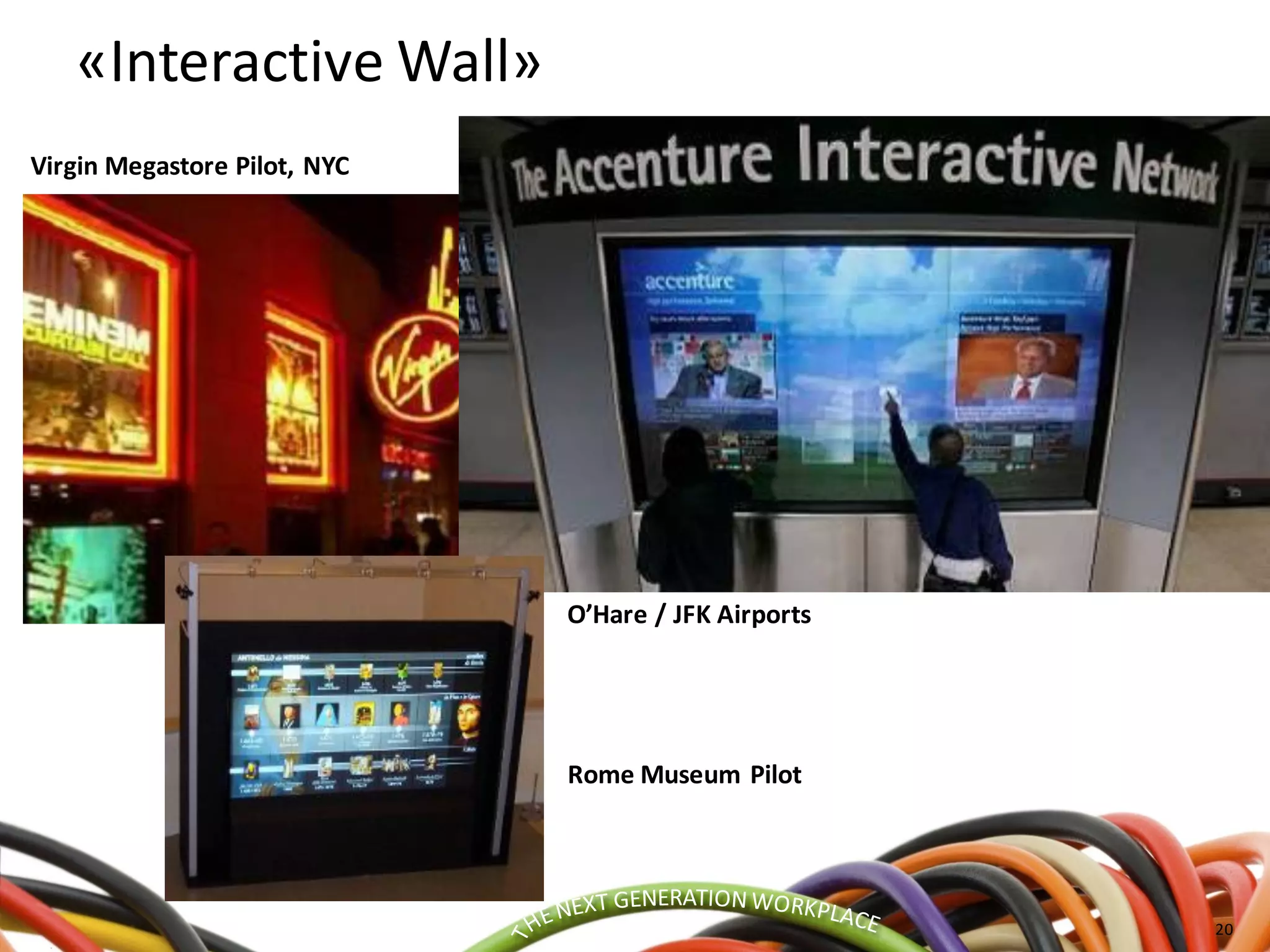 20
«Interactive Wall»
O’Hare / JFK Airports
Virgin Megastore Pilot, NYC
Rome Museum Pilot
 