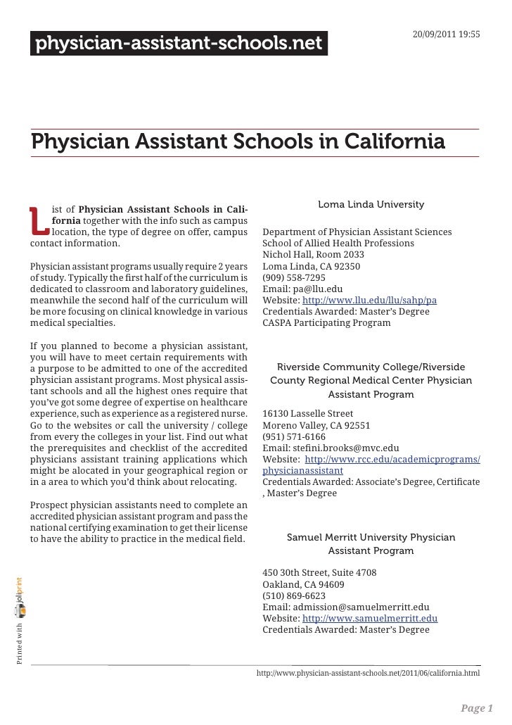 Physician Assistant Programs California >> Physician Assistant Schools In California Physician Assistant Programs California >> Physician Assistant Schools In California
