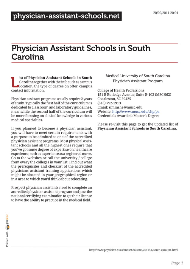 Physician assistant schools in south carolina PDF Professional