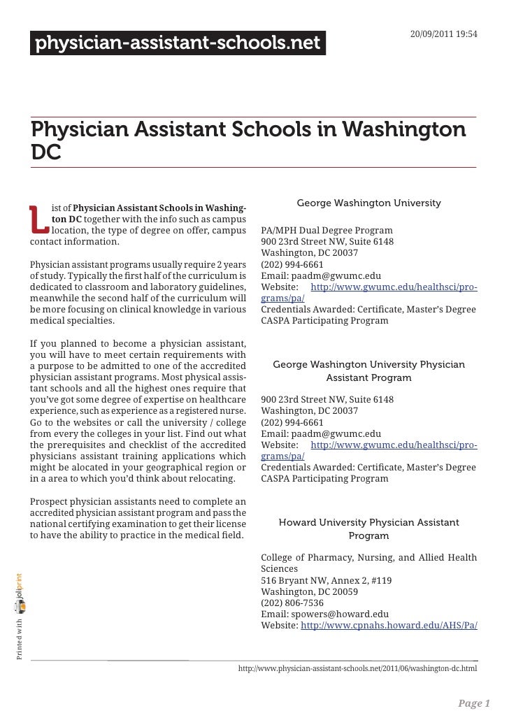 Physician assistant schools in washington dc