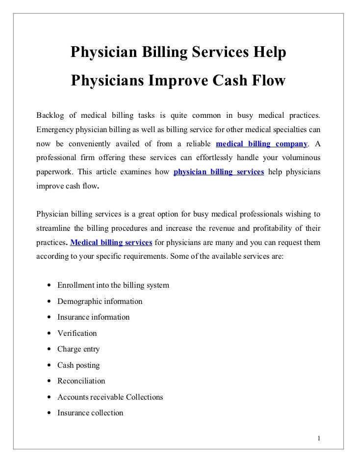 Physician Billing Services Help Physicians Improve Cash Flow