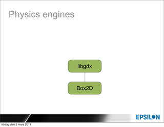 Physics engines




                         libgdx



                         Box2D




lördag den 5 mars 2011
 