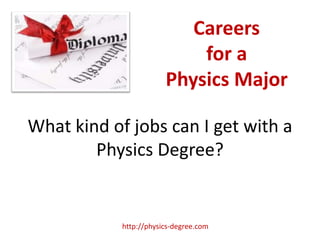 Careers
                            for a
                        Physics Major

What kind of jobs can I get with a
        Physics Degree?


            http://physics-degree.com
 