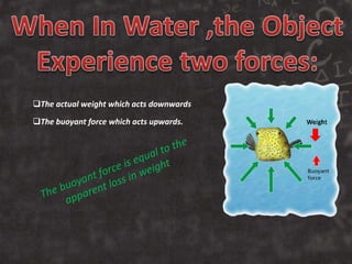 The actual weight which acts downwards .
The buoyant force which acts upwards.
 