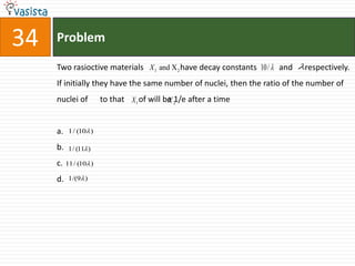 Problem35In a double slit experiment, instead of taking slits of equal widths, one slit is made twice as wide as the other. Then ,in the interference patternthe intensities of both the maxima and the minima increase.the intensity of the maxima increases and the minima has zero intensity.the intensity of the maxima decreases and that of the minima increases.the intensity of the maxima decreases and the minima has zero intensity.