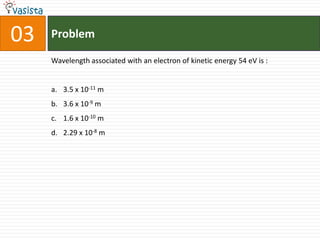 03   Problem

     Wavelength associated with an electron of kinetic energy 54 eV is :


     a. 3.5 x 10-11 m
     b. 3.6 x 10-9 m
     c. 1.6 x 10-10 m
     d. 2.29 x 10-8 m
 