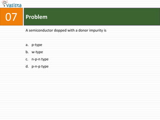 Problem07A semiconductor dopped with a donor impurity isp-typew-typen-p-n type p-n-p type