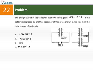 22   Problem
                                                                           6
     The energy stored in the capacitor as shown in Fig. (a) is 4.5 x 10       J . If the
     battery is replaced by another capacitor of 900 pF as shown in Fig. (b), then the
     total energy of system is


                     6
     a.   4.5x 10        J

     b.   2.25x 10 6 J
     c.   zero
                 6
     d. 9 x 10       J
 
