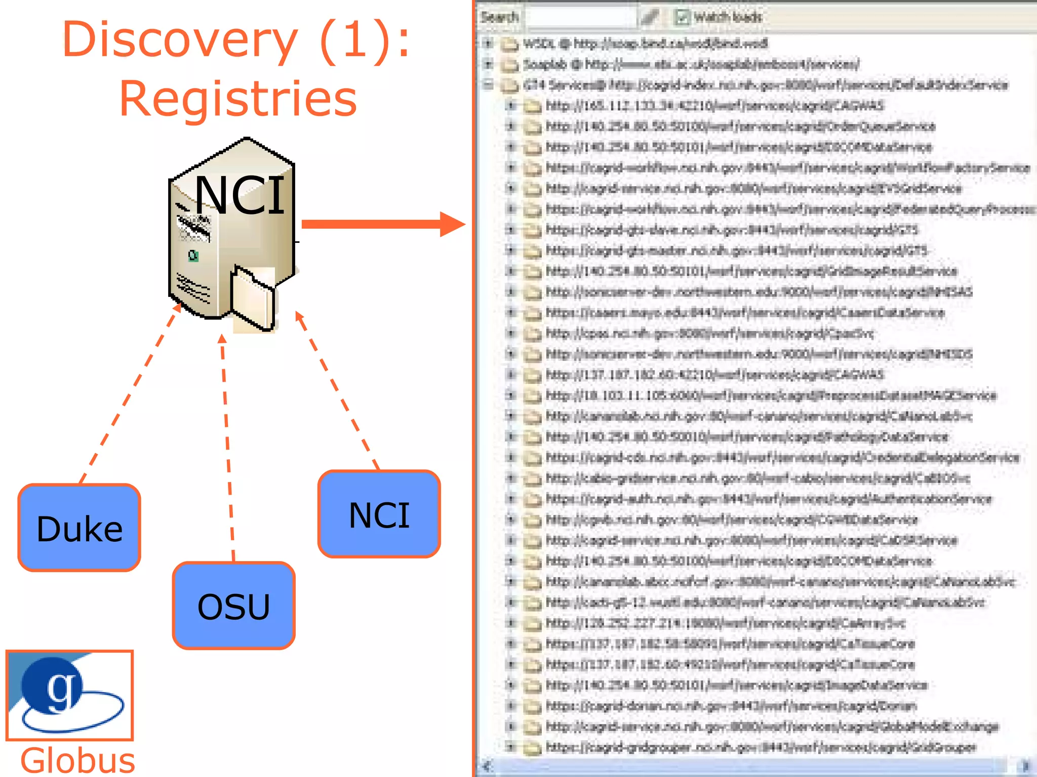 Discovery (1): Registries Duke OSU NCI NCI Globus 