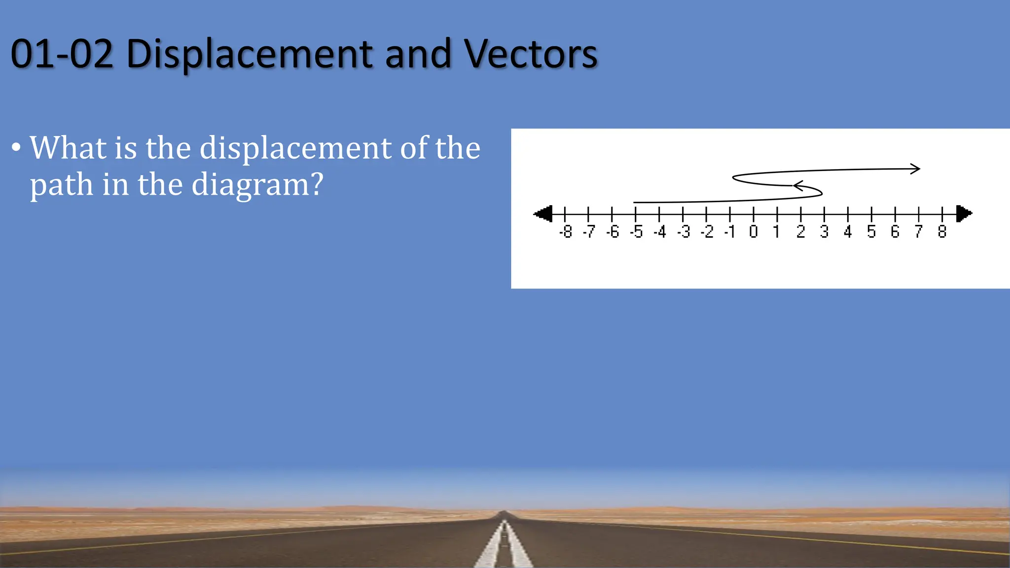 01-02 Displacement and Vectors
• What is the displacement of the
path in the diagram?
 