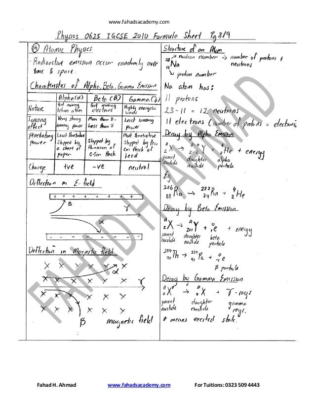 Igcse 0625 formula sheet
