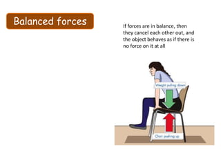 Balanced forces If forces are in balance, then
they cancel each other out, and
the object behaves as if there is
no force on it at all
 
